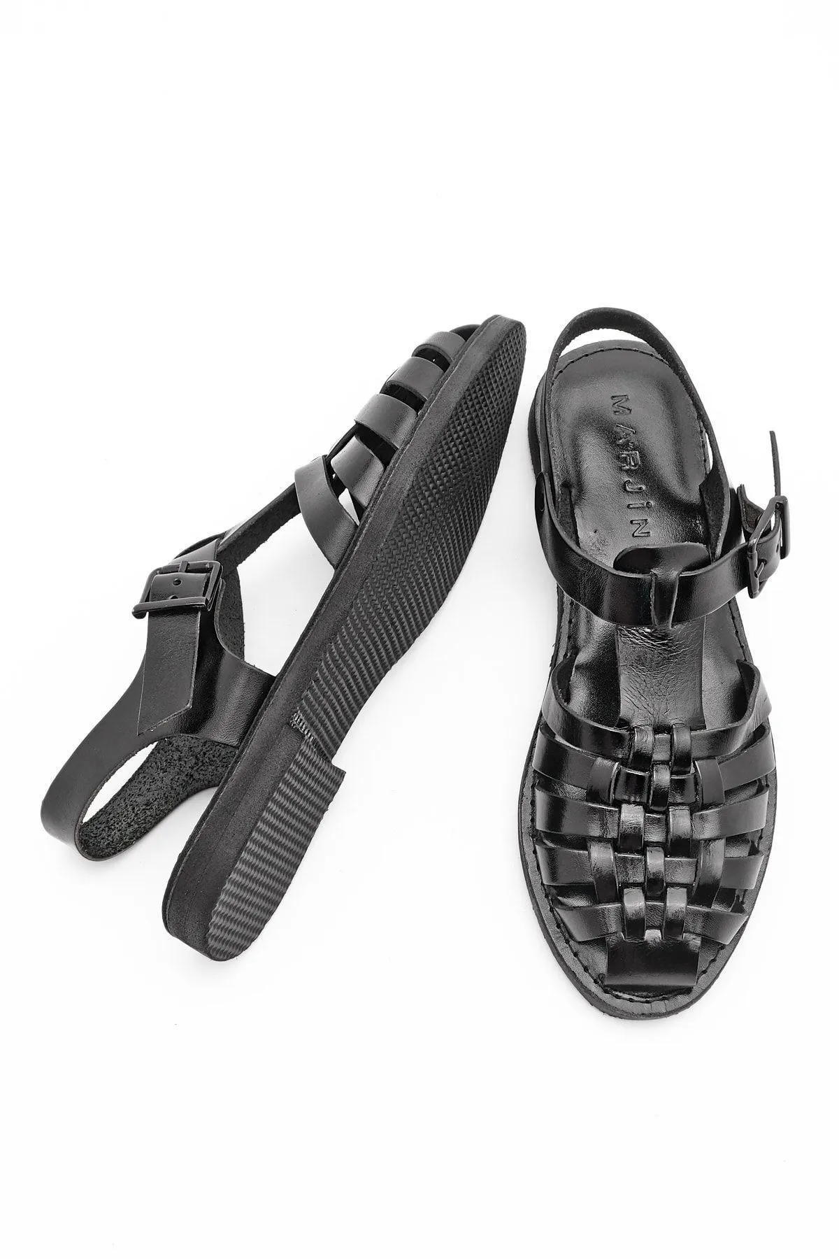Marjin  Damen Sandalen Kesva aus echtem Leder mit leichter Eva-Sohle, schwarz