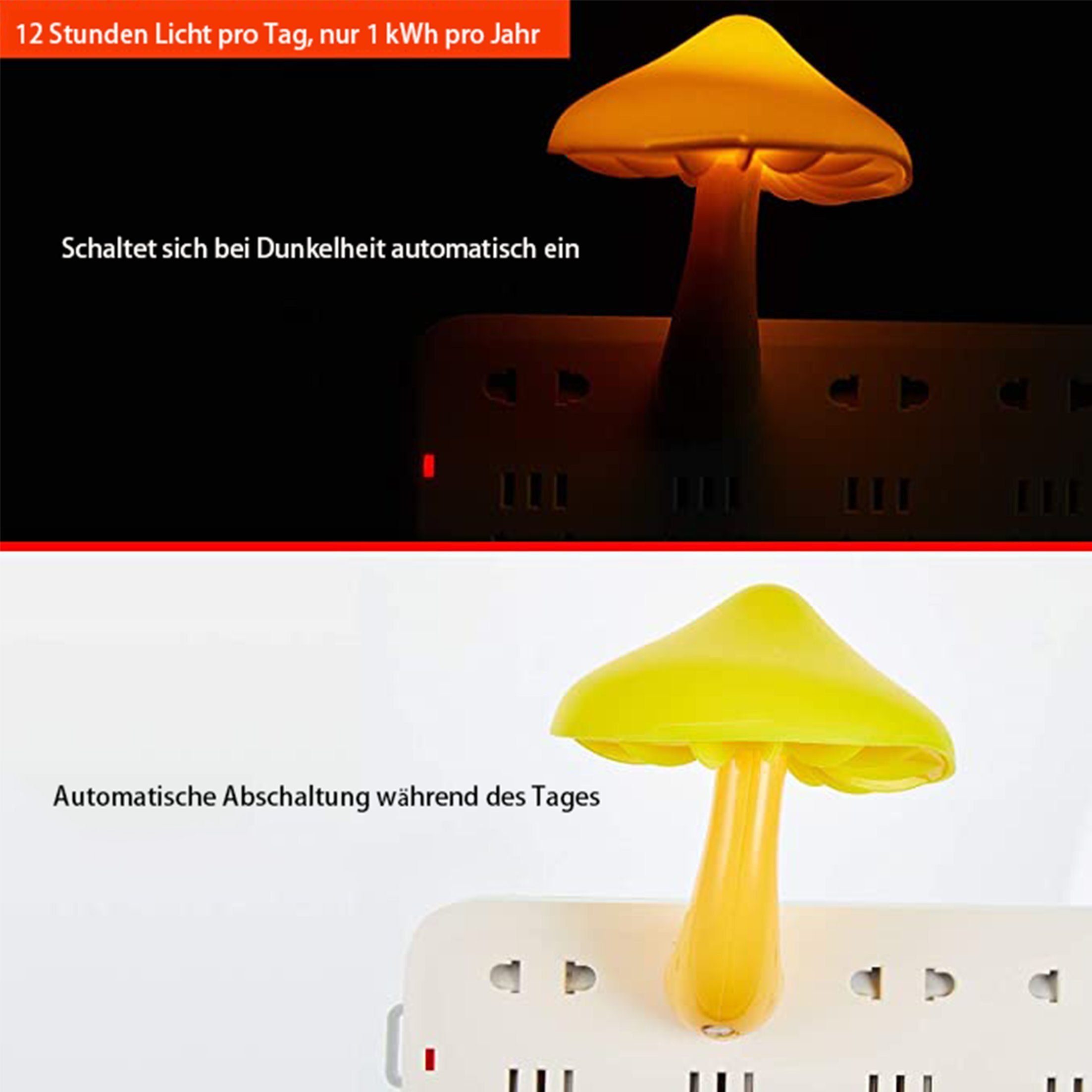 LANOR Pilz-Nachtlicht,LED-Sockelleuchte,lichtgesteuertes Nachtlicht,gelb Smarte Lampe