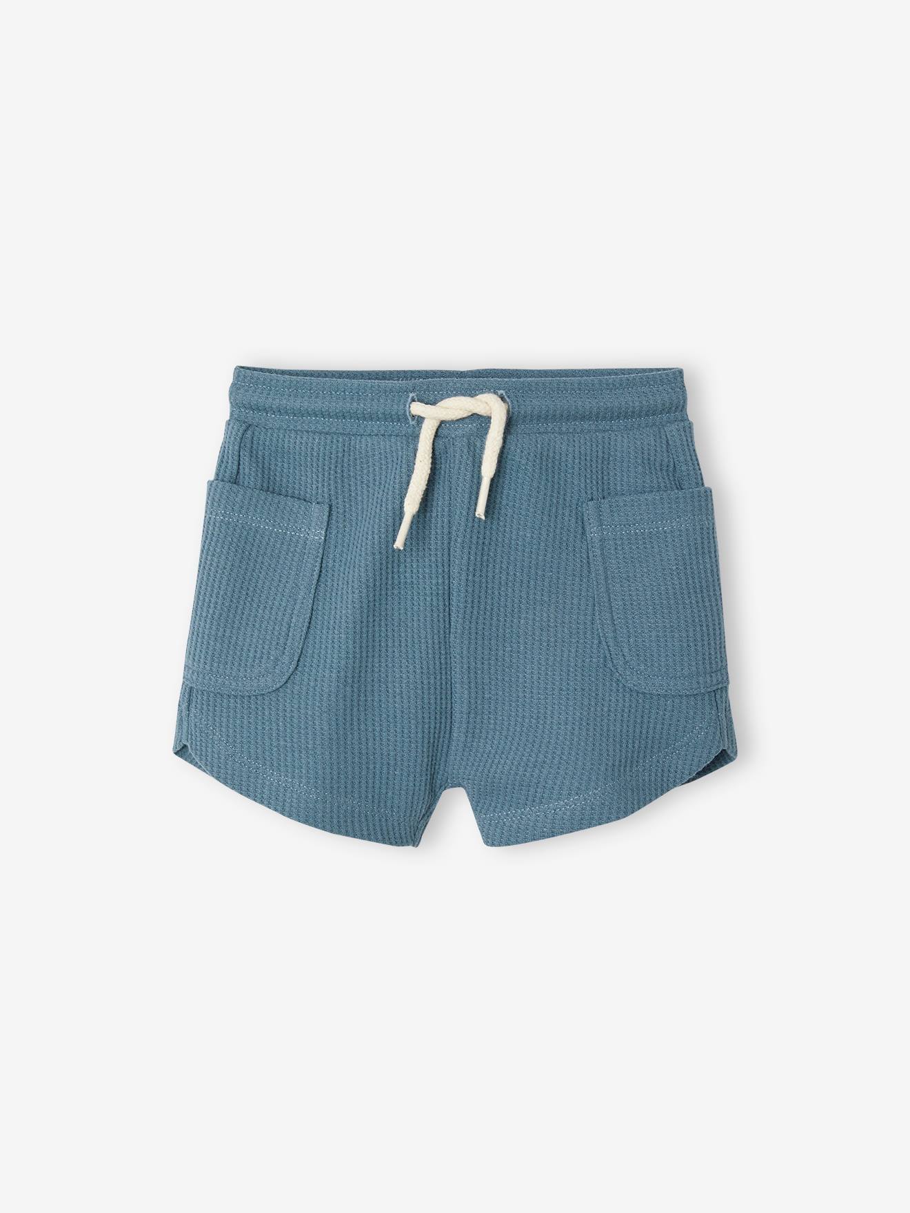 Vertbaudet Baby-Set: Kapuzenshirt & Shorts aus Waffelpikee - pfauenblau