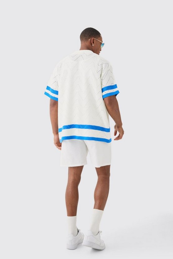 Kastiges gestreiftes Oversize Strick-Hemd