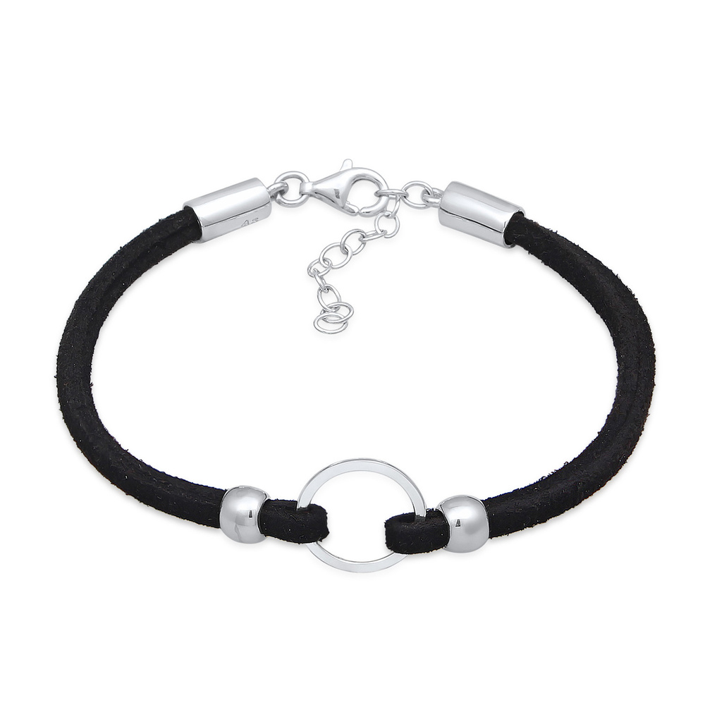 Elli Elli Bracelet Femmes Cercle Géo avec cuir synth. noir en argent sterling 925 Bracelet