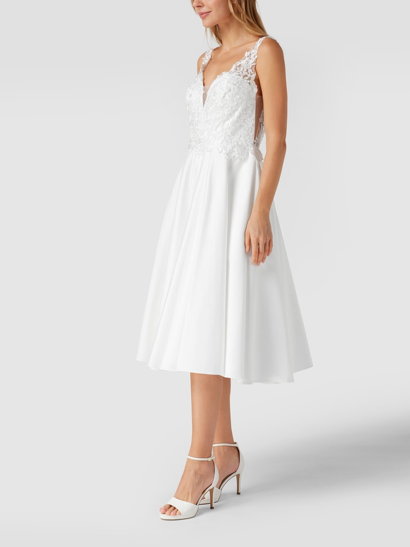 Cocktailkleid mit floralen Stickereien in offwhite