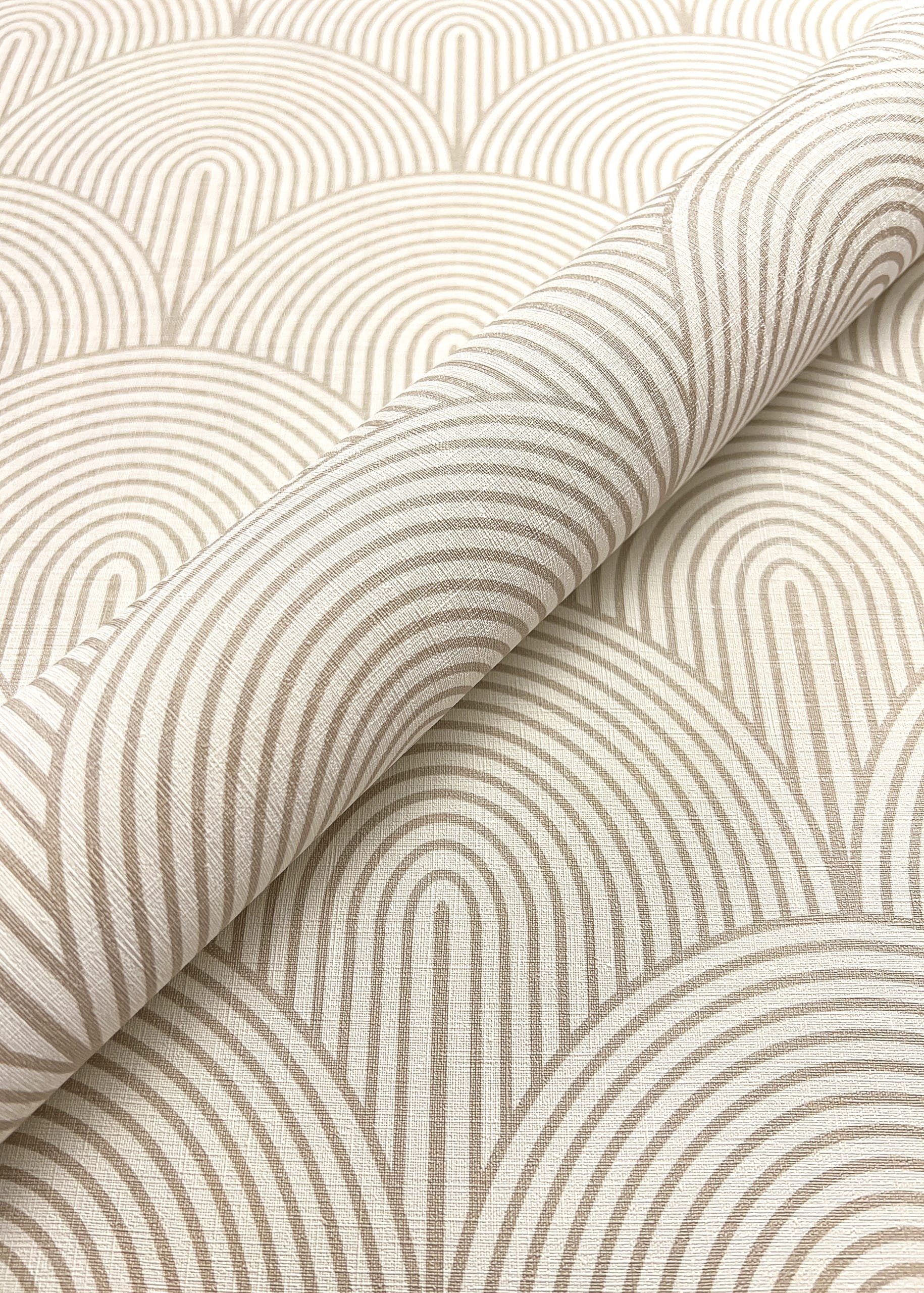 Newroom Vliestapete, Beige Tapete Modern Bogen - Mustertapete Ästhetik Grau Weiß Boho Art déco Linien für Wohnzimmer Schlafzimmer Küche