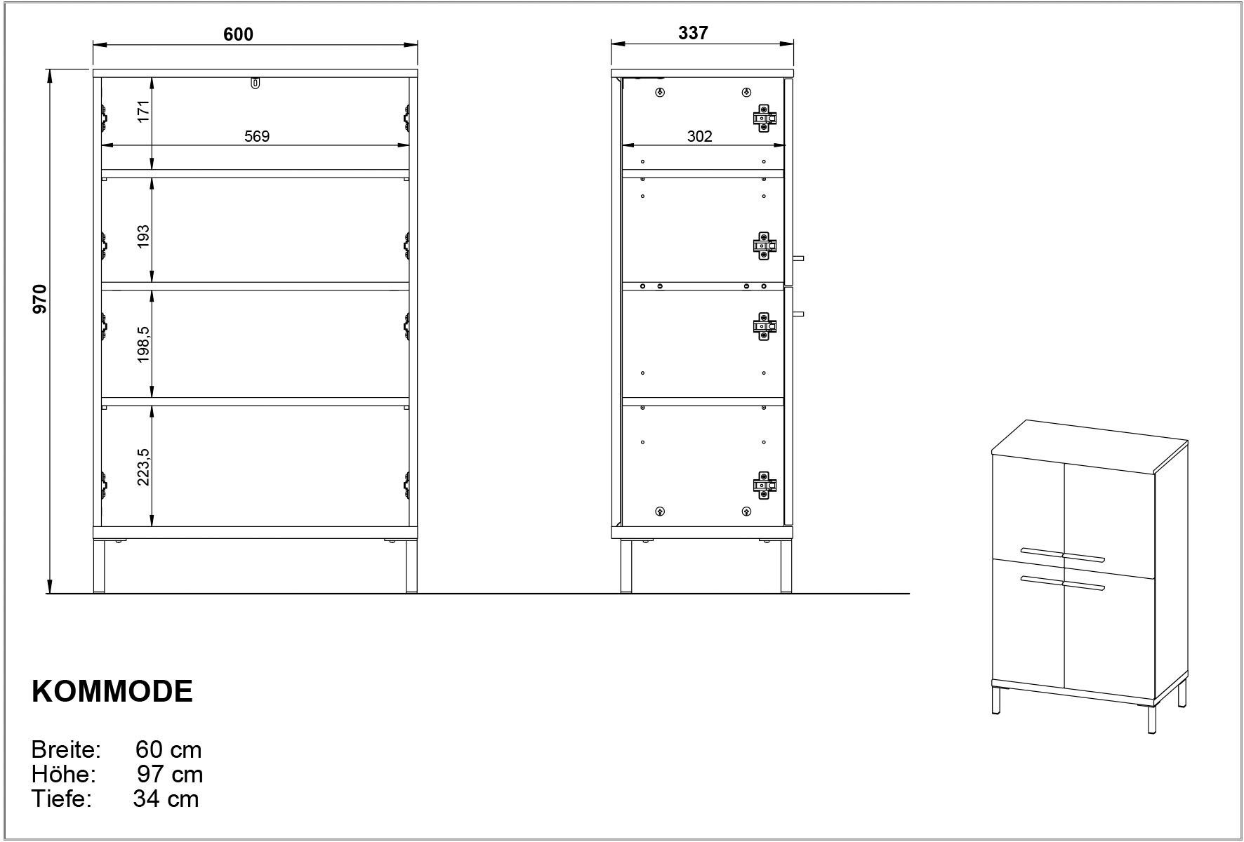 GERMANIA Badmöbel-Set Yonkers, Set bestehend aus Waschbeckenunterschrank, Spiegelschrank, Hochschrank