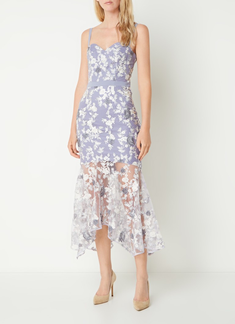 Polopriehľadné čipkované midi šaty Chi Chi London Peplum