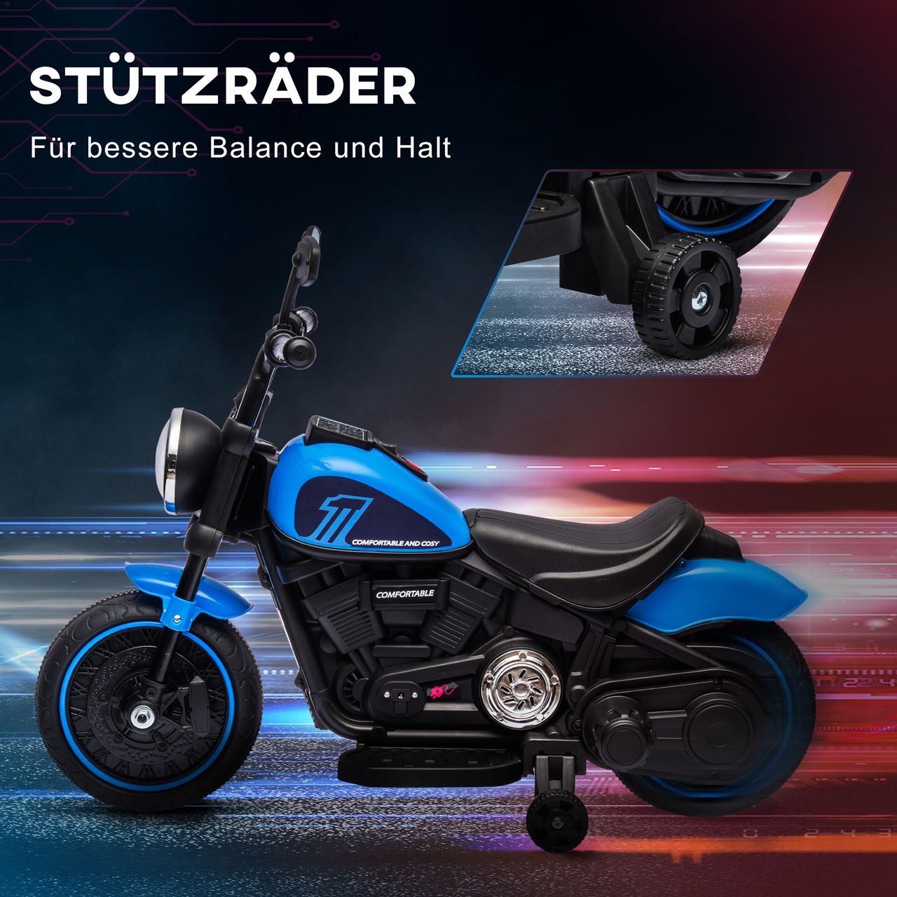 HOMCOM Kindermotorrad Elektro-Motorrad Elektrofahrzeug für 1,5-3 Jahre Kinder