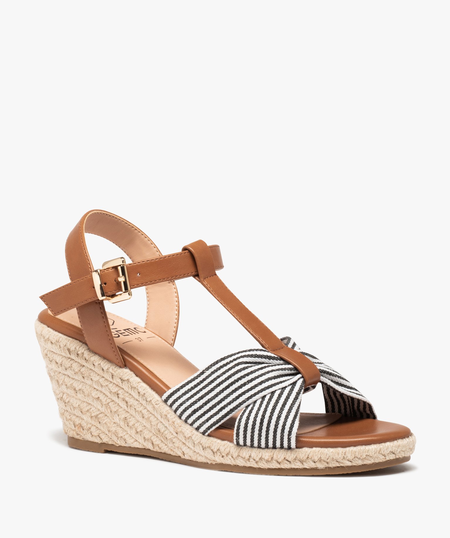 Sandales femme compensées dessus en toile drapée marine | GEMO