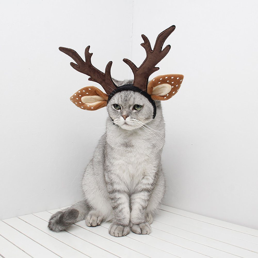 Einemgeld Haarband Haustier Weihnachten Kopf Hoop, mit Rentier Geweih, für Katze Hund, L