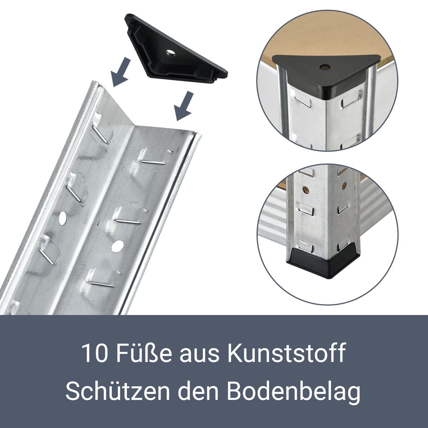Juskys Eckregal Corner Easy, 1-tlg., Schwerlastregal aus verzinktem Metall mit 4 Einlegeböden