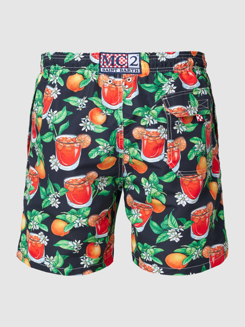 Badehose mit Label-Patch Modell 'GUSTAVIA' in schwarz