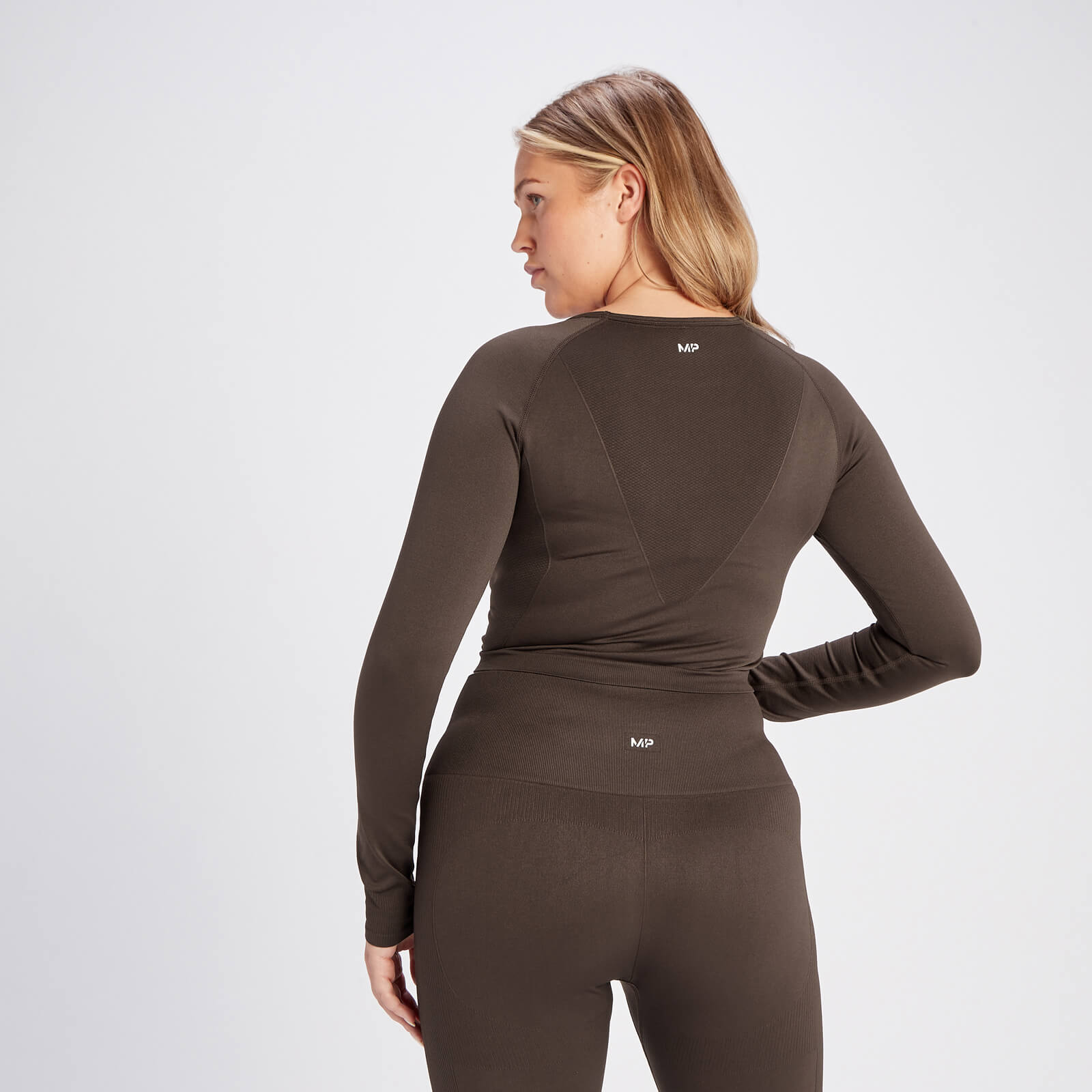 Crop top sans coutures à manches longues MP Shape pour femmes – Café