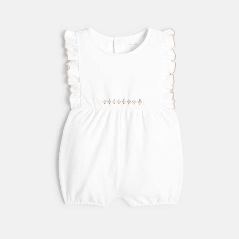 Combinaison maille fantaisie broderies irisées blanc naissance
