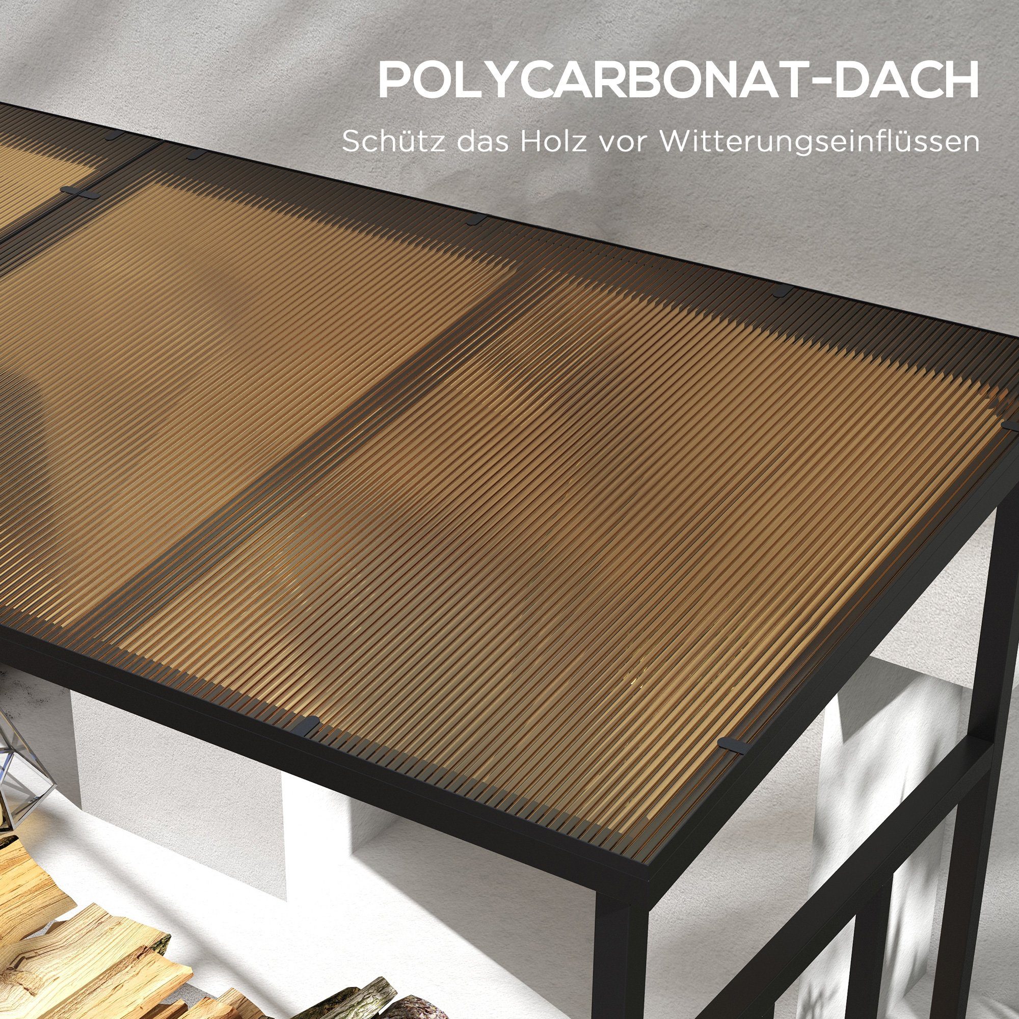Outsunny Kaminholzregal Feuerholzregal Kaminholzlager mit Dach, BxTxH:185x67x185 cm, (Holzhalter, 1-St., Brennholzregal), Stapelhilfe für Brennholz