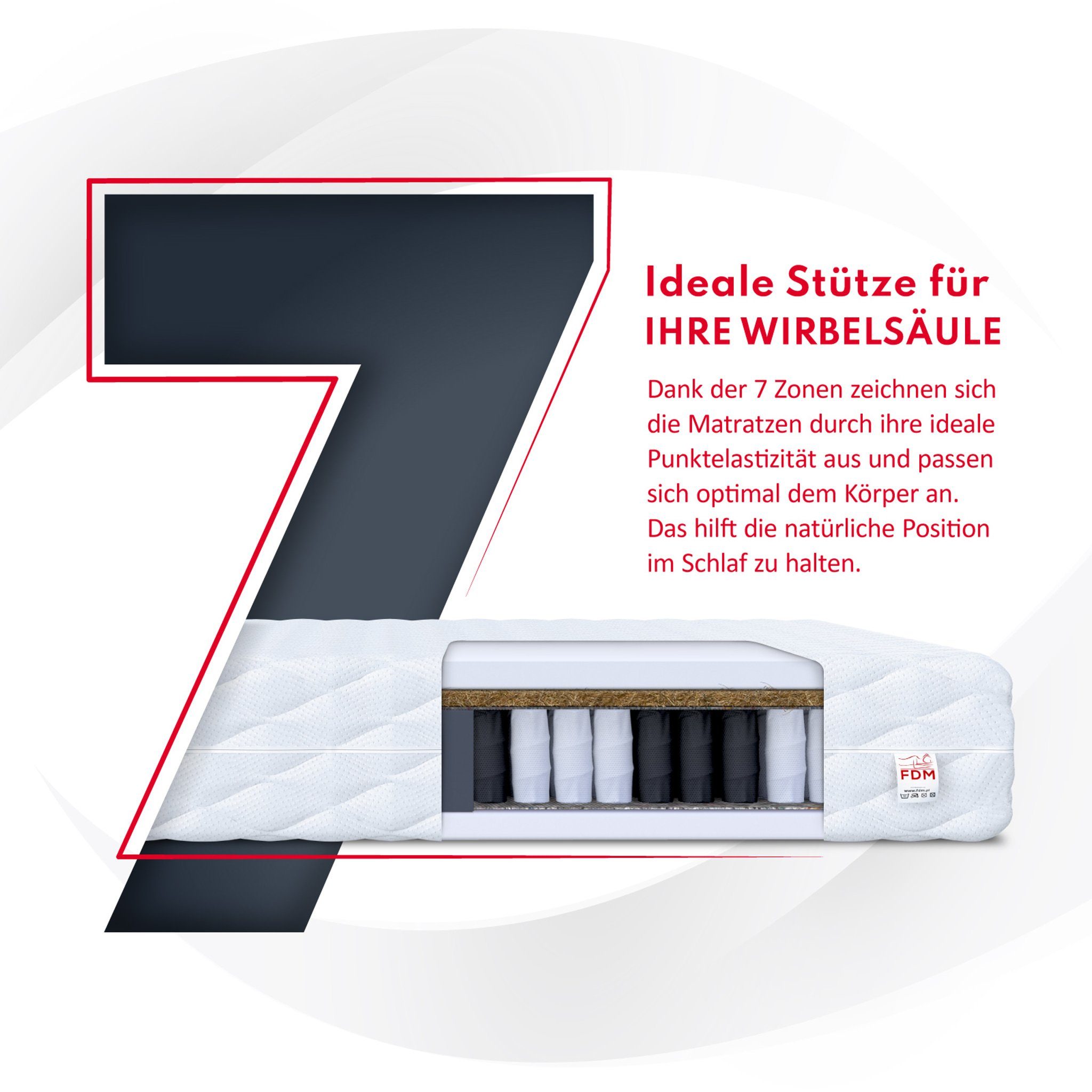 Taschenfederkernmatratze VITORIA, FDM, 18 cm hoch, (1), Wendematratze, 7 Zonen, H3/H4