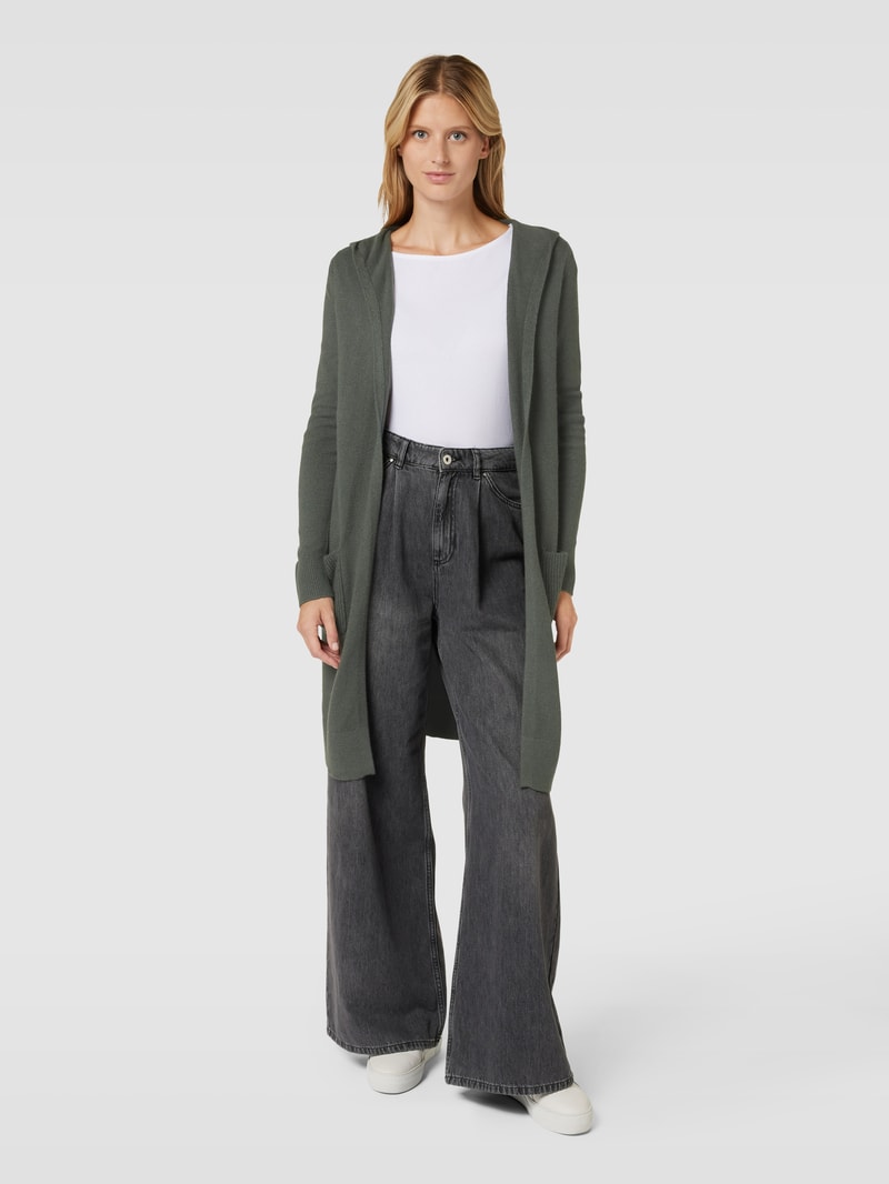 Longcardigan mit Kapuze in dunkelgrün