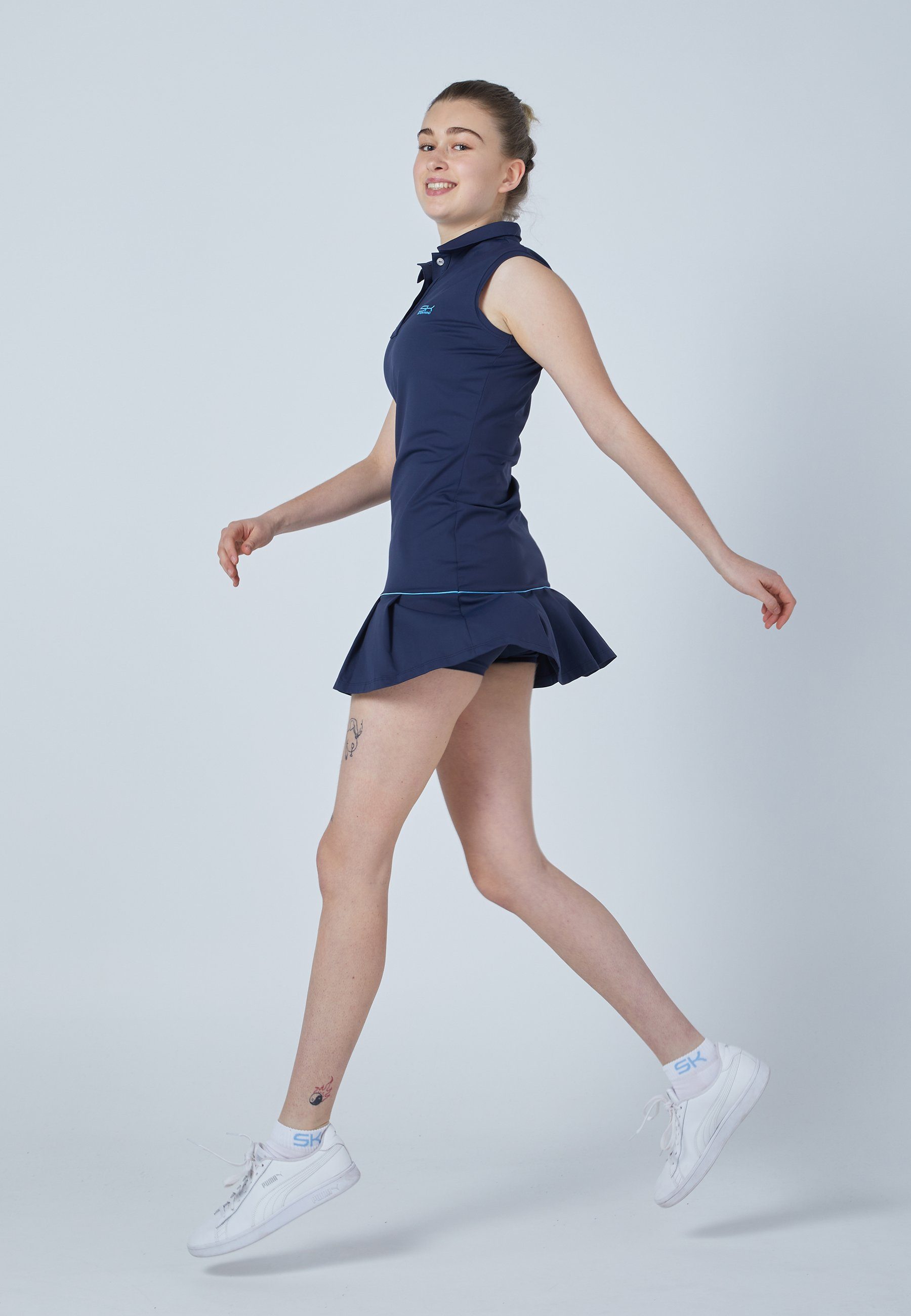 SPORTKIND Tenniskleid Golf Polo Kleid ohne Arm Mädchen & Damen navy blau
