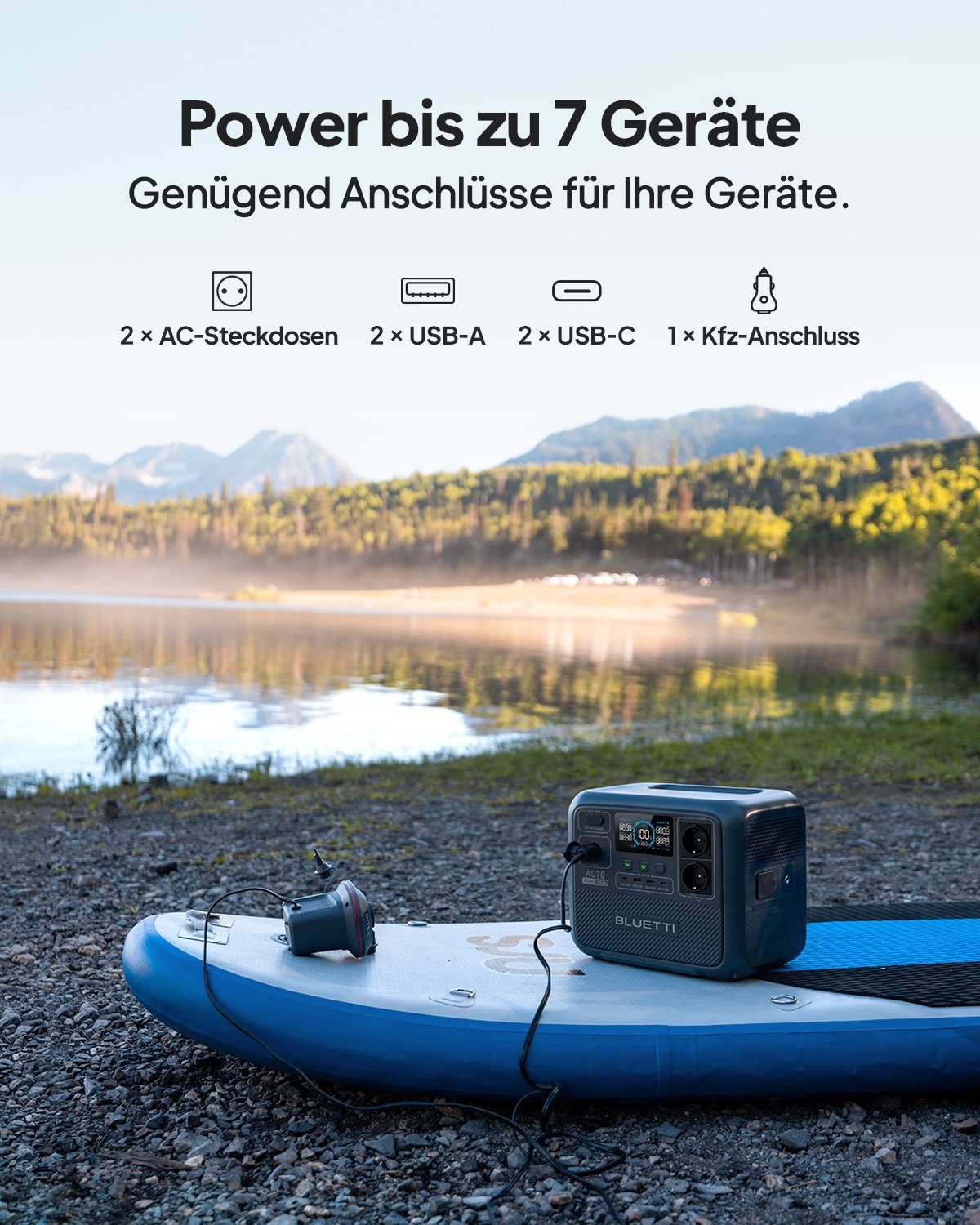 BLUETTI Stromerzeuger AC70 Solar generator mit Solar panel, 768Wh LiFePO4 Akku-Zelle, 1,00 in kW, (mit PV120 120W Solar panel, 1000W Pure Sine Wave Output), Solar generator kit für Haus, Camping, Notfall