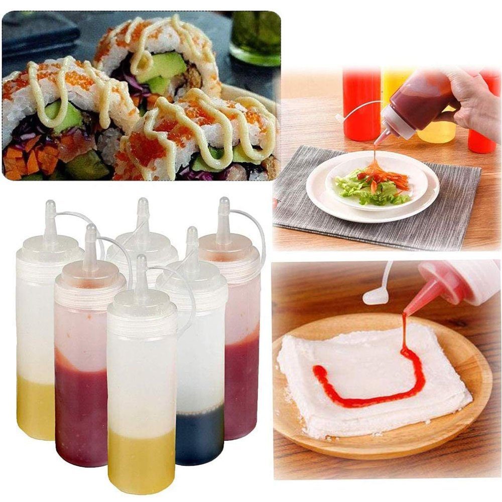 Sarfly Gewürzbehälter Queeze Flasche aus Kunststoff, 6 Stück 8oz Plastik Quetschflasche, (BPA Frei, Aufbewahrungsbehälter für Ketchup/Mayo/Soßen, Saucenflasche, 6-tlg), für Home & Restaurant