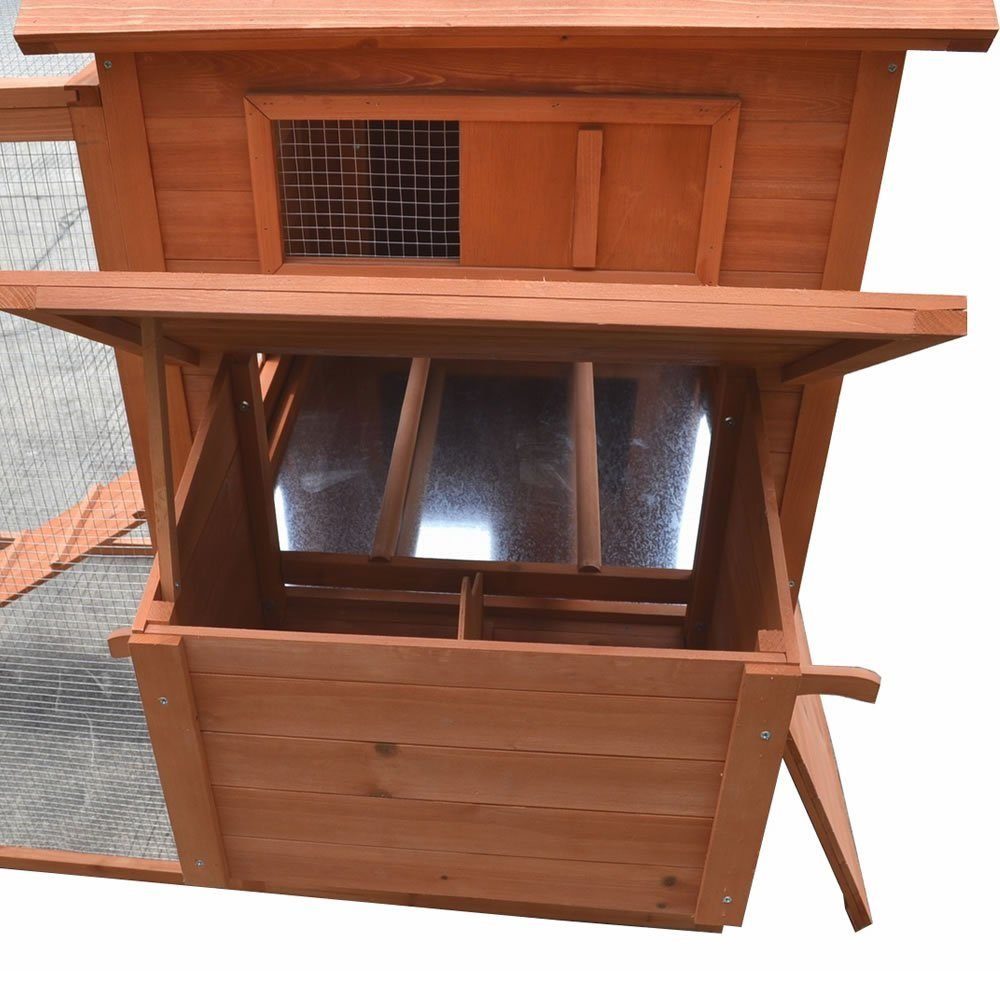 Melko Hühnerstall Geflügelstall Hasenstall Kaninchenkäfig Hühnerhaus XXL aus Holz in Braun mit Gitter, Türen, Freilauf und Überdachung für Hühner & Kleintiere, Freilauf