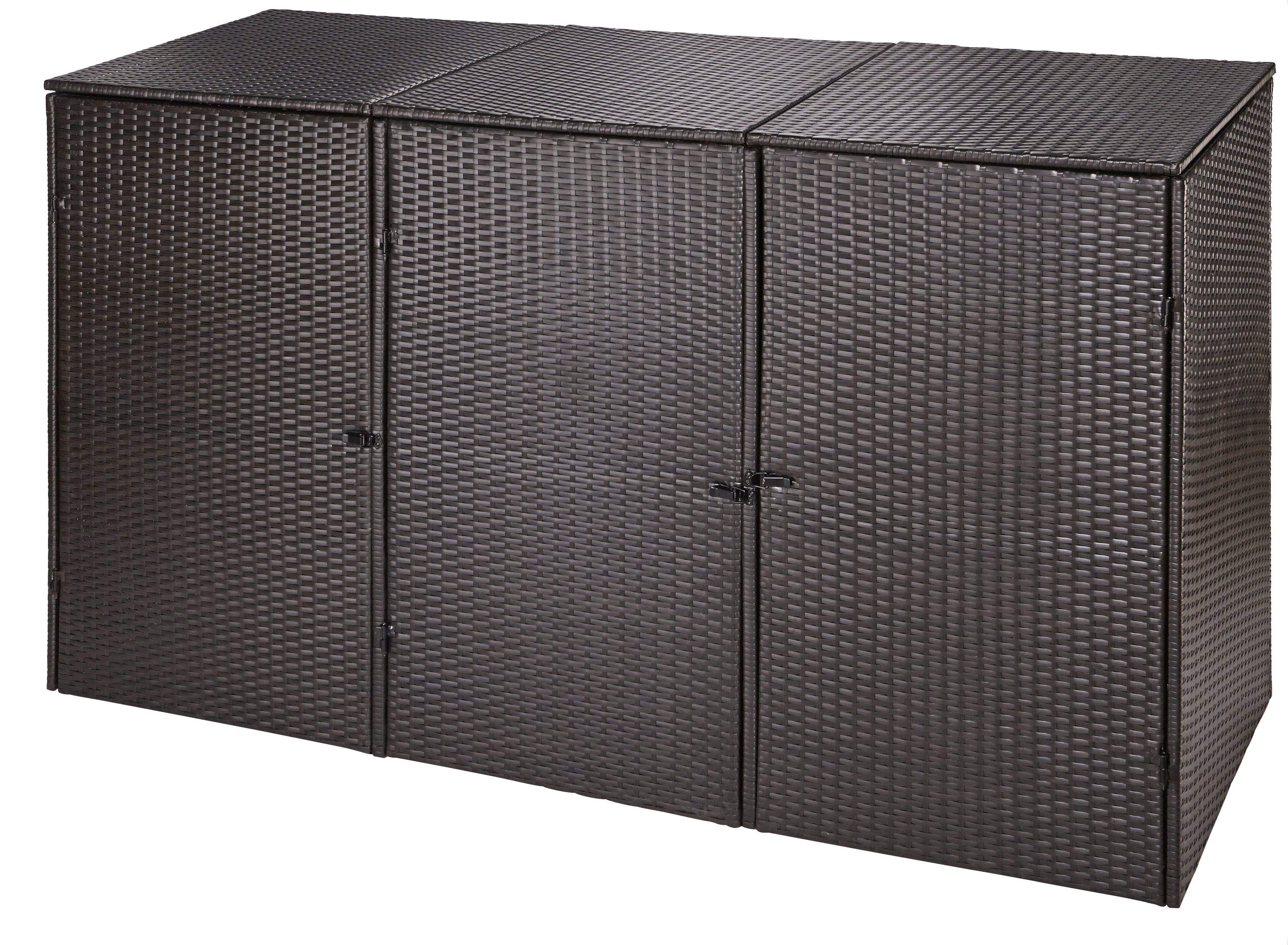 HANSE GARTENLAND Mülltonnenbox, für 3x120 l aus Polyrattan, BxTxH: 189x66x109 cm