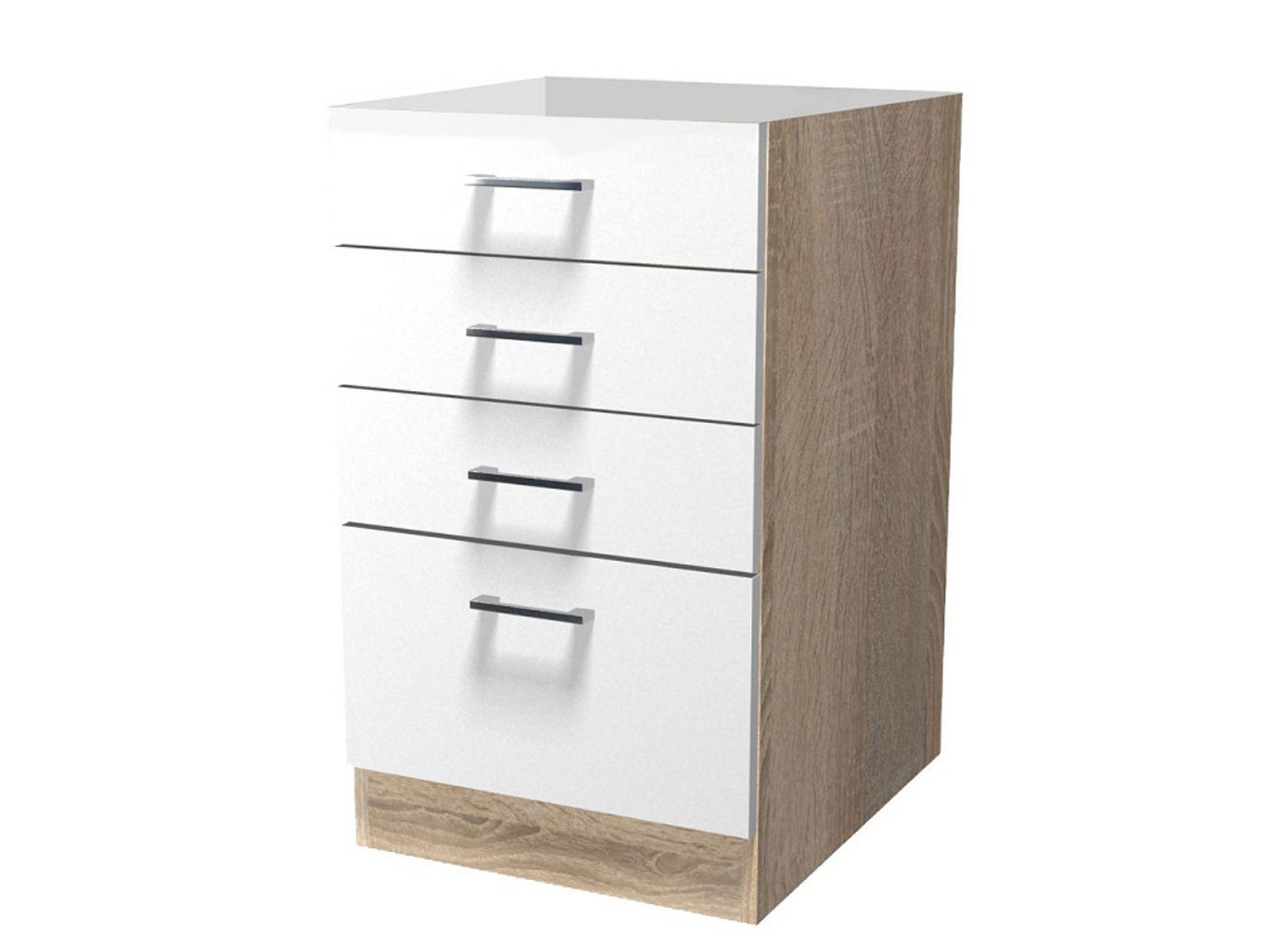 Flex-Well Schubkasten-Unterbau ohne Arbeitsplatte - 50 cm breit - Weiß Sonoma Eiche – Salerno