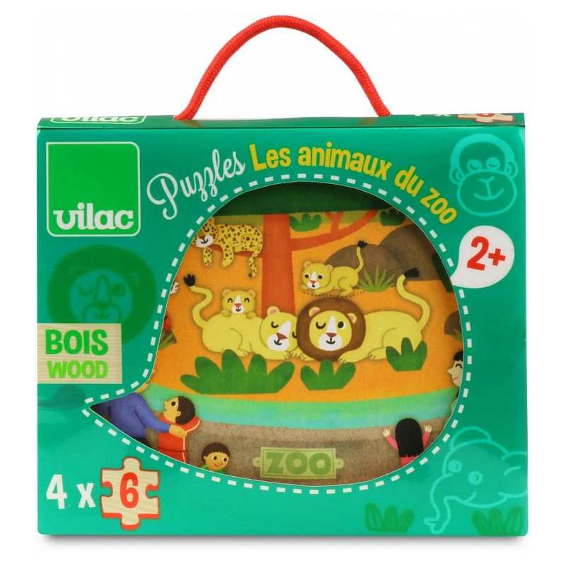 4 puzzles de 6 pièces - Les animaux du zoo