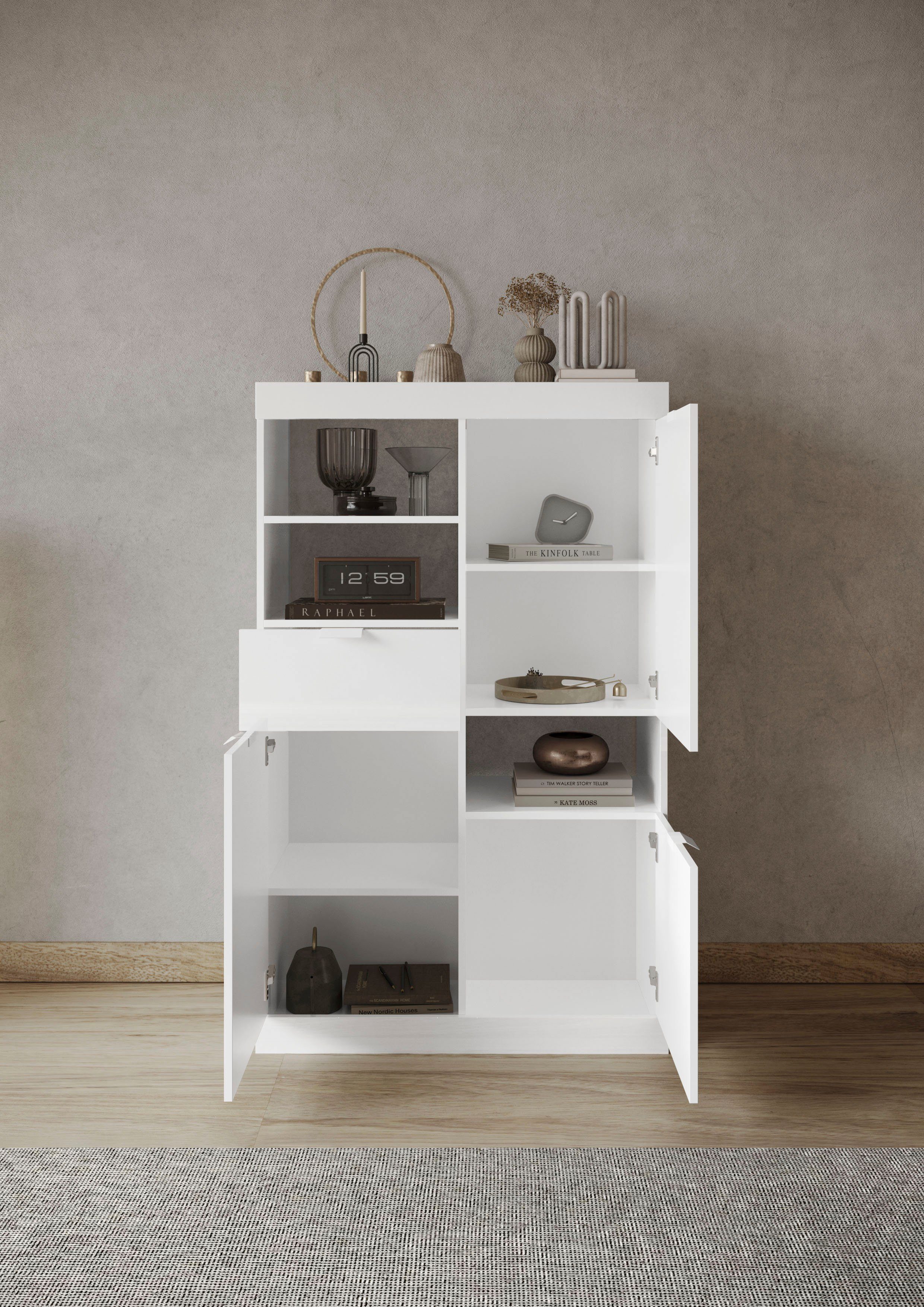 LC Highboard Slim, Breite 91 cm, weiß Hochglanz Lack
