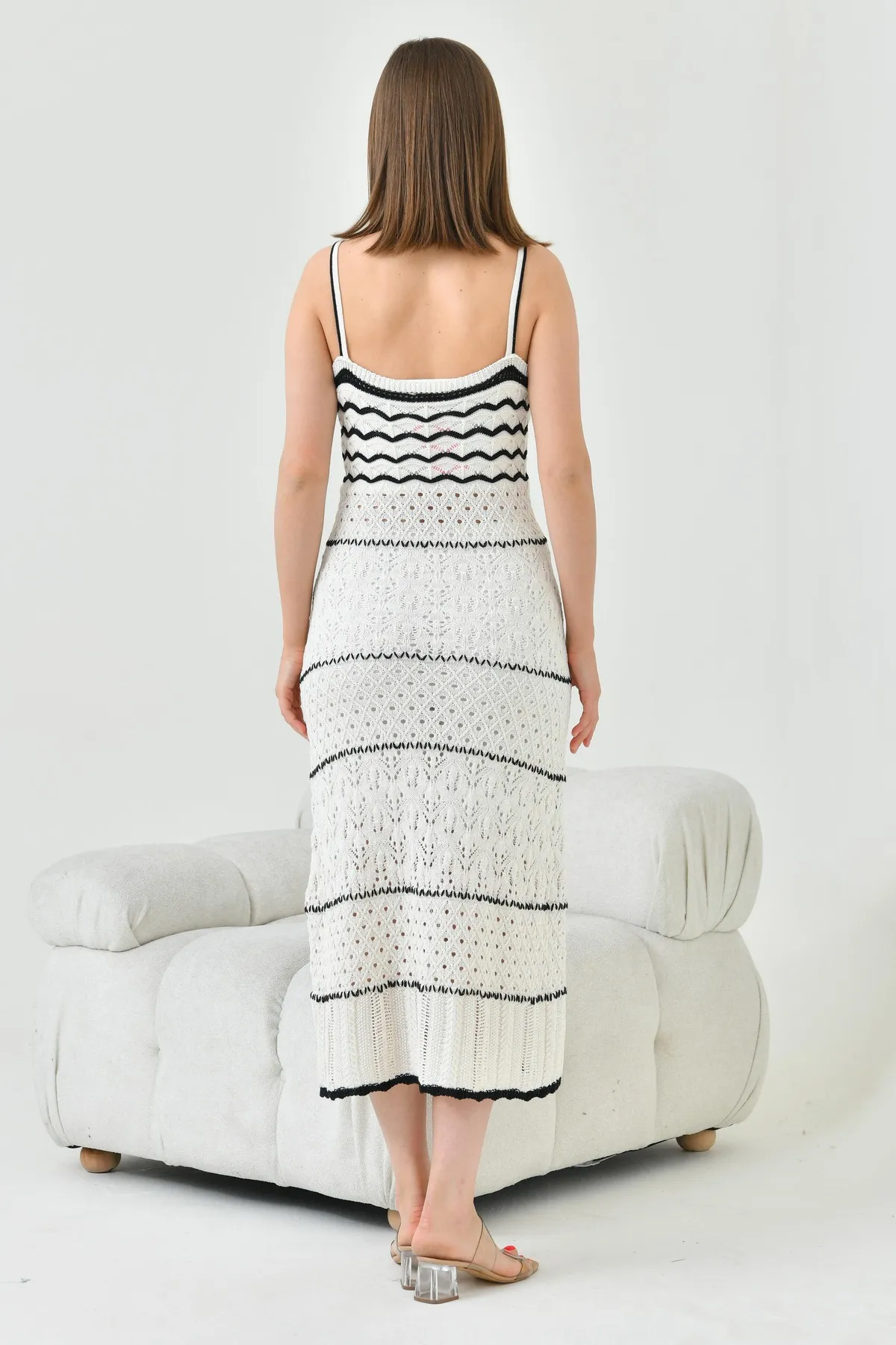 lovebox  Damen Strickwaren Strickstoff Dünne Träger Ungefüttert Midi Länge Häkeln Gestrickt Sommerkleid 1303