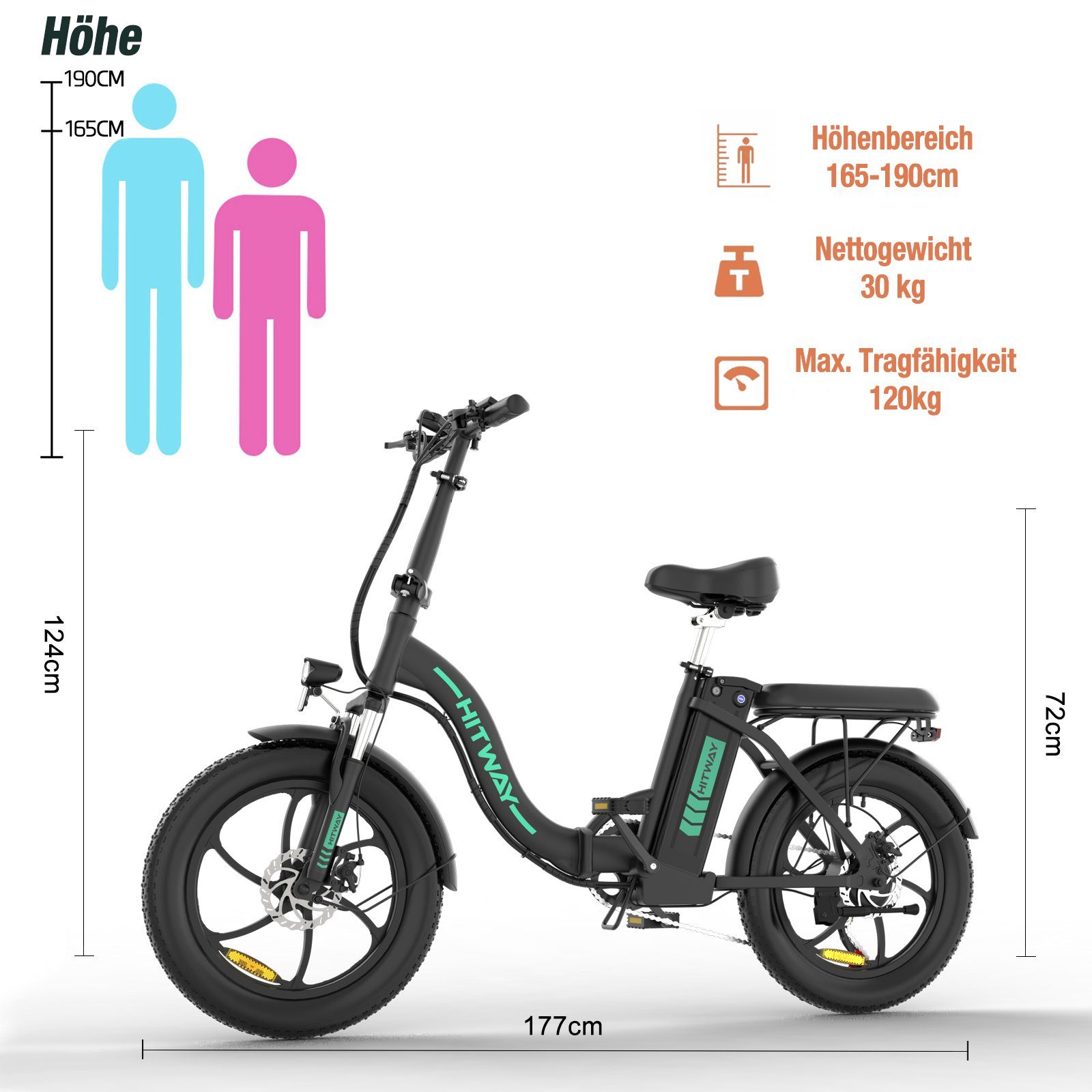 HITWAY E-Bike, Elektrofahrrad klapprad E-Bike FatReifen 20