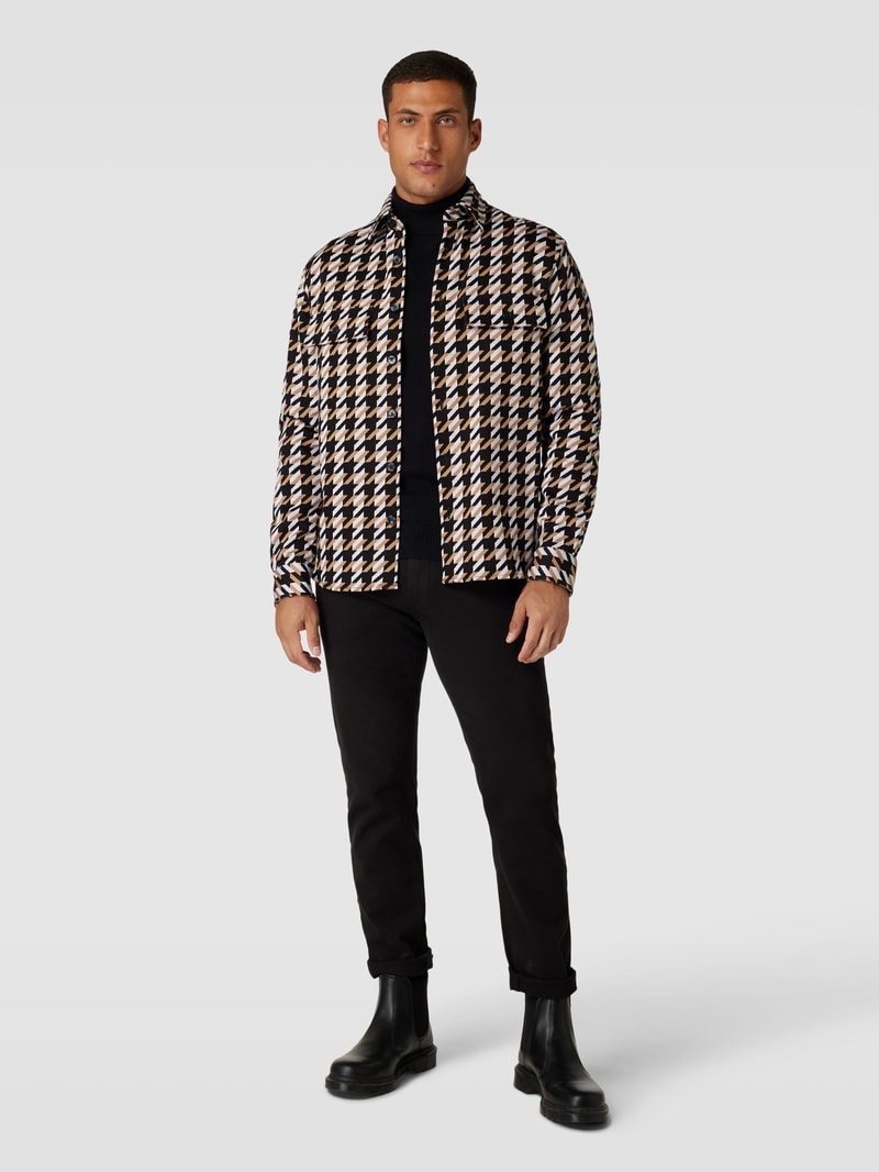 Hemdjacke mit Allover-Muster Modell 'Owen' in beige