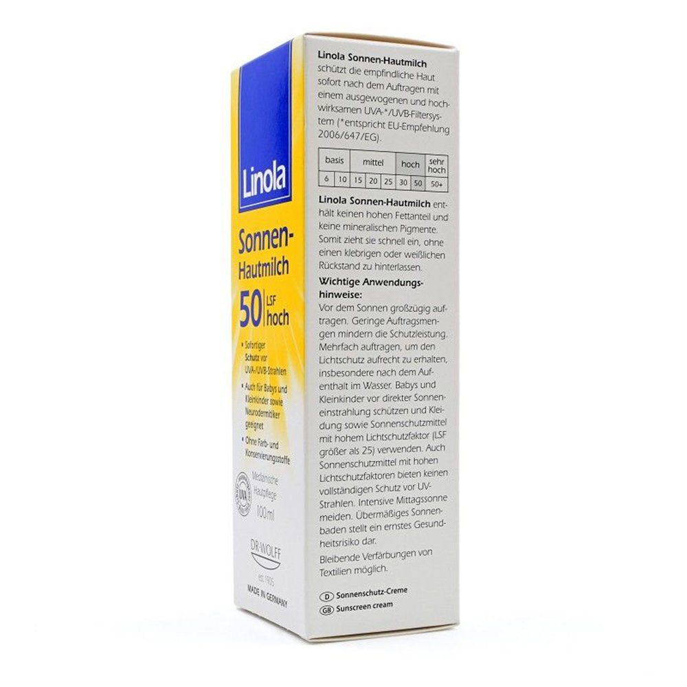 Dr. August Wolff GmbH & Co.KG Arzneimittel Sonnenschutzcreme LINOLA Sonnen-Hautmilch LSF 50, 100 ml