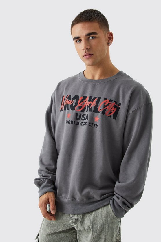 Oversize Sweatshirt mit Brooklyn Print