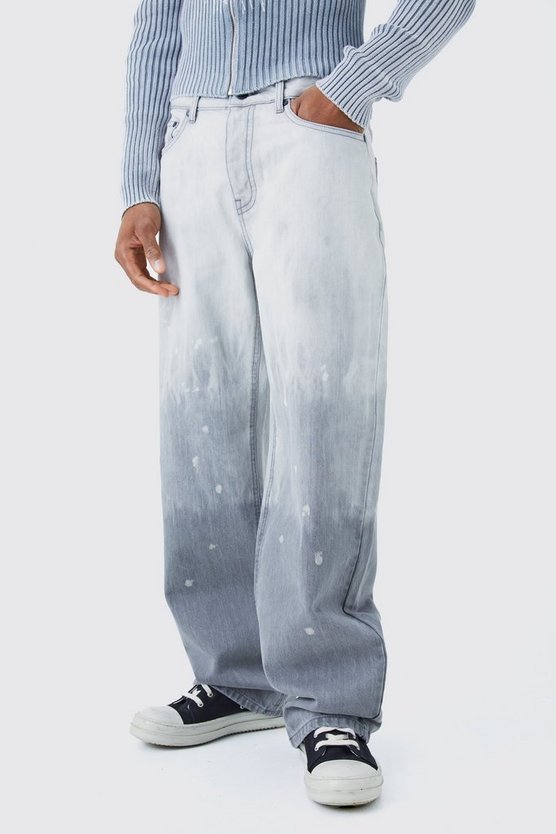 Lockere gebleichte Jeans in Hellgrau