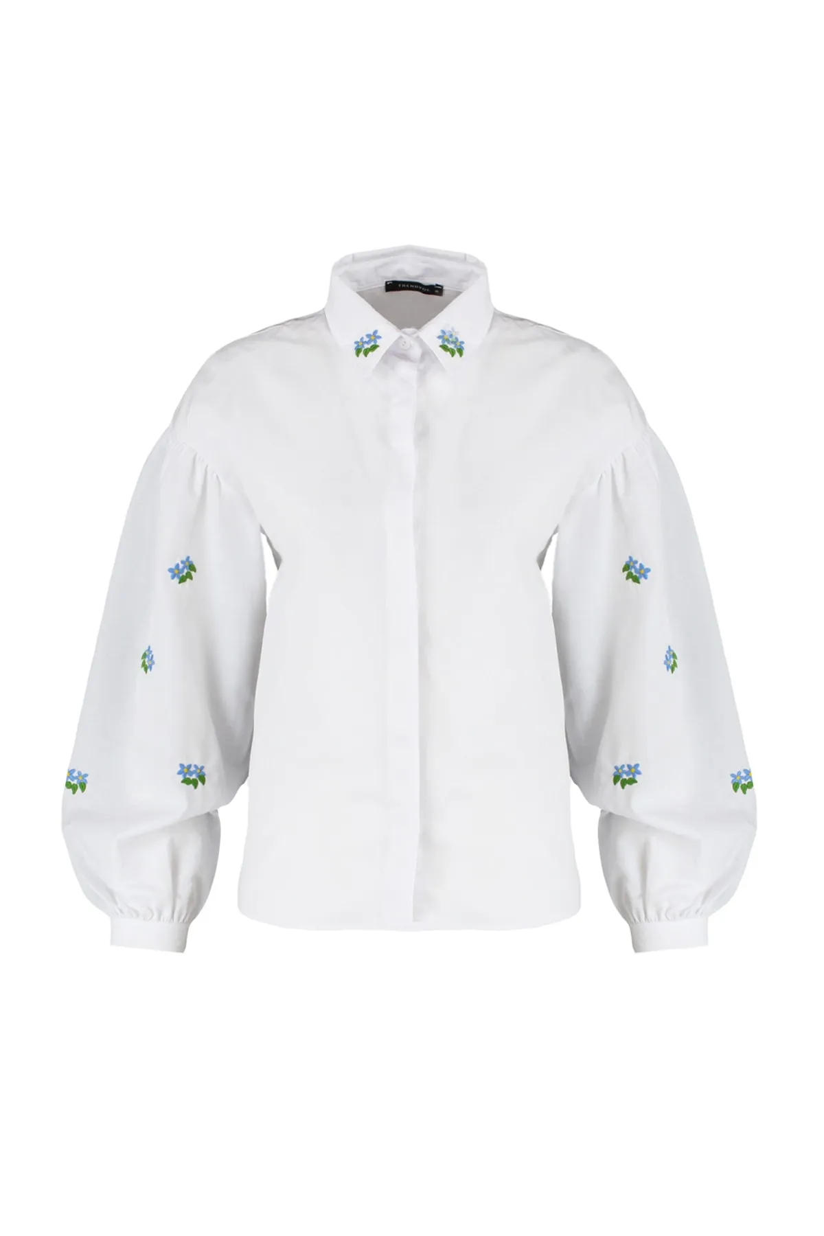 Trendyol Collection  Baumwollhemd in Ecru, Stickereidetail, Regular Fit, TWOAW23GO00081
