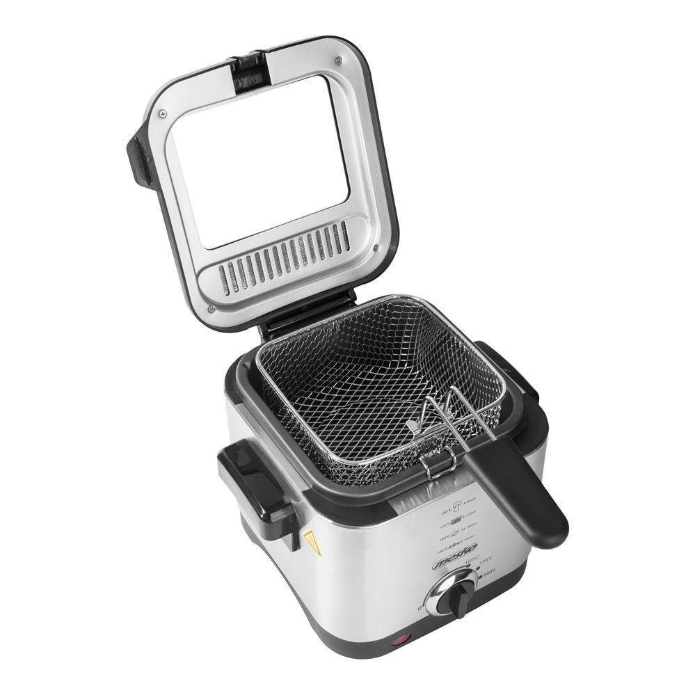 Mesko Fritteuse MS 4910, Mini Fritteuse, 1,5 Liter Fassungsvermögen, 900 Watt, Silber, klein, kompakt