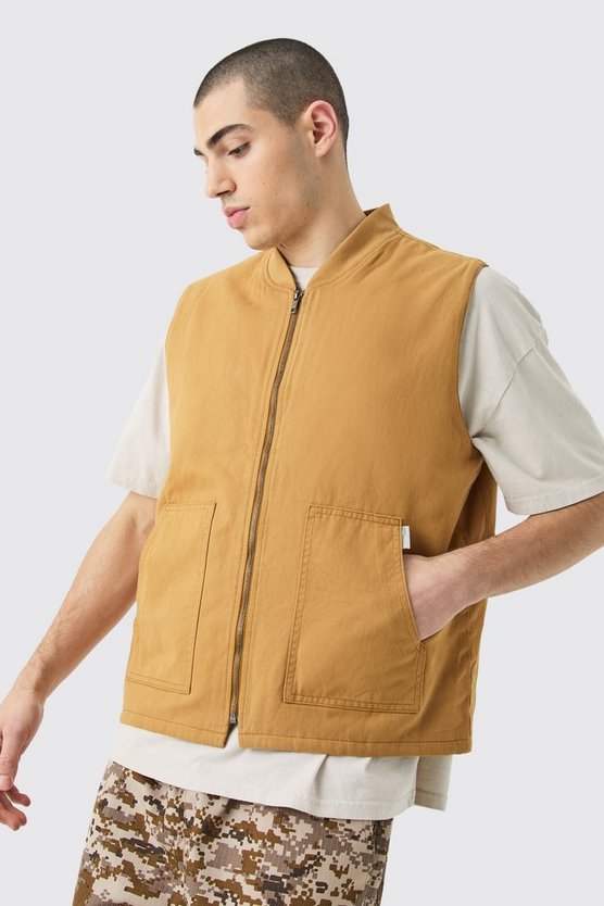 Twill Weste mit Man-Etikett und Reißverschluss