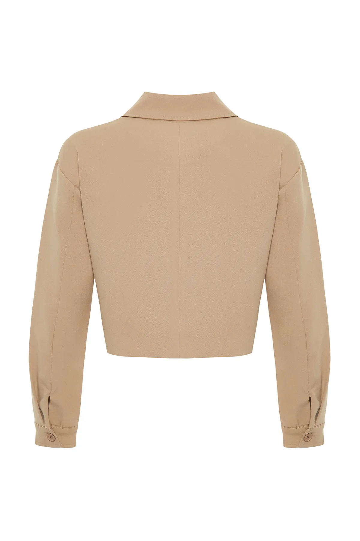 Trendyol Collection  Nerzfarbene Utility-Crop-Webjacke mit Taschendetails TWOSS24CE00031