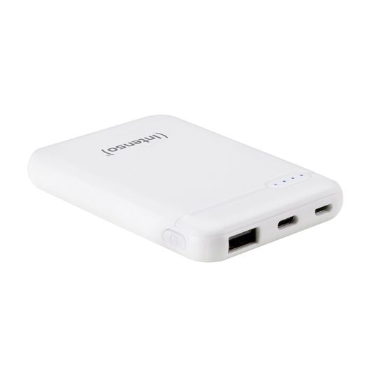 Batería externa INTENSO de 5000 mAh, color blanco.