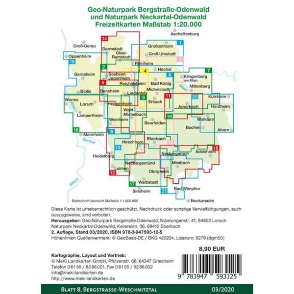 BERGSTRAßE-WESCHNITZTAL 1 : 20 000 - Wanderkarte
