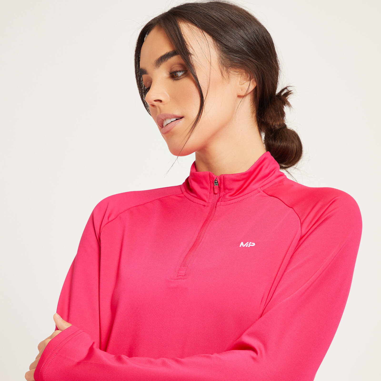Haut d’entraînement à fermeture éclair ¼ coupe classique MP pour femmes – Magenta