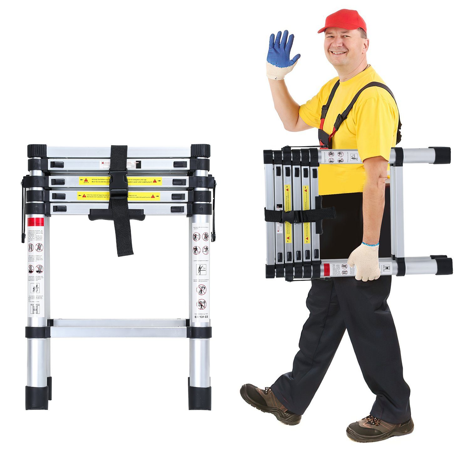 Lospitch Teleskopleiter Teleskopleiter Teleskopleiter Alu 2.6m-5m Ausziehleiter mit haken