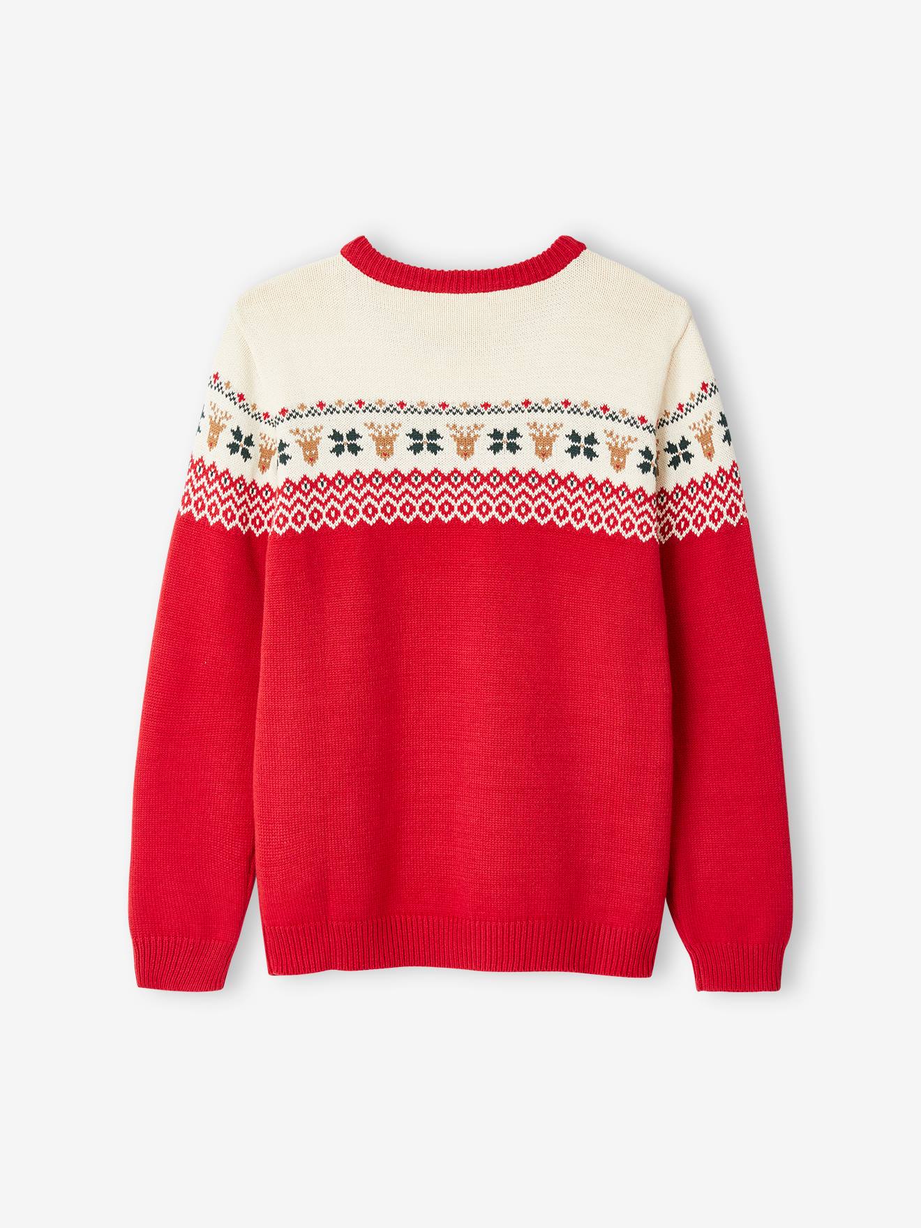 Pull de Noël adulte capsule famille motifs jacquard rouge