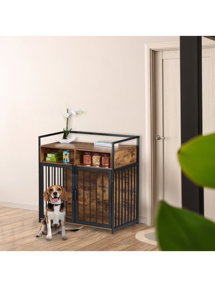 relaxdays Hundekäfig in Braun/ Schwarz - (B)80 x (H)85 x (T)54 cm günstig kaufen onesize