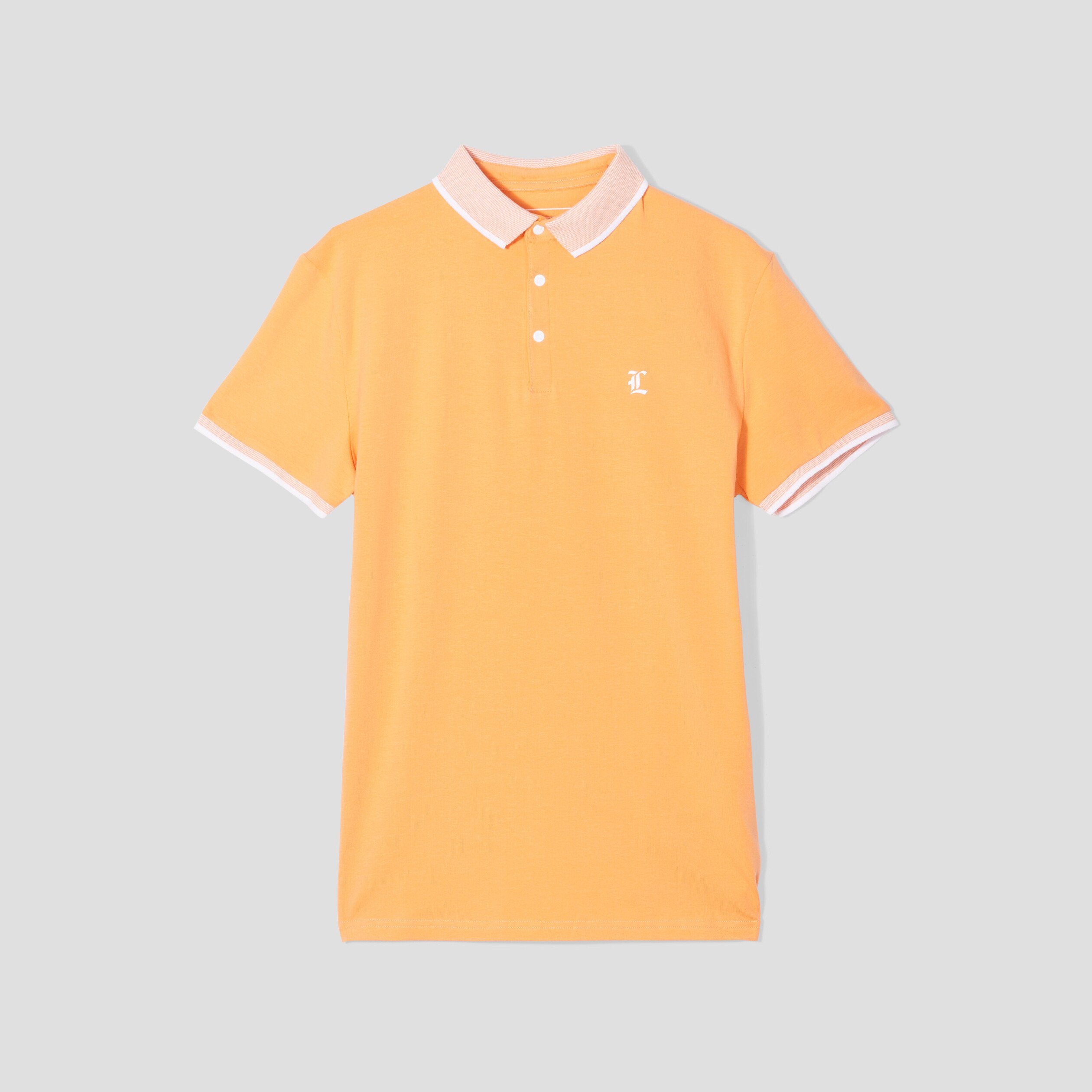 Polo ajusté manches courtes orange clair homme | La Halle