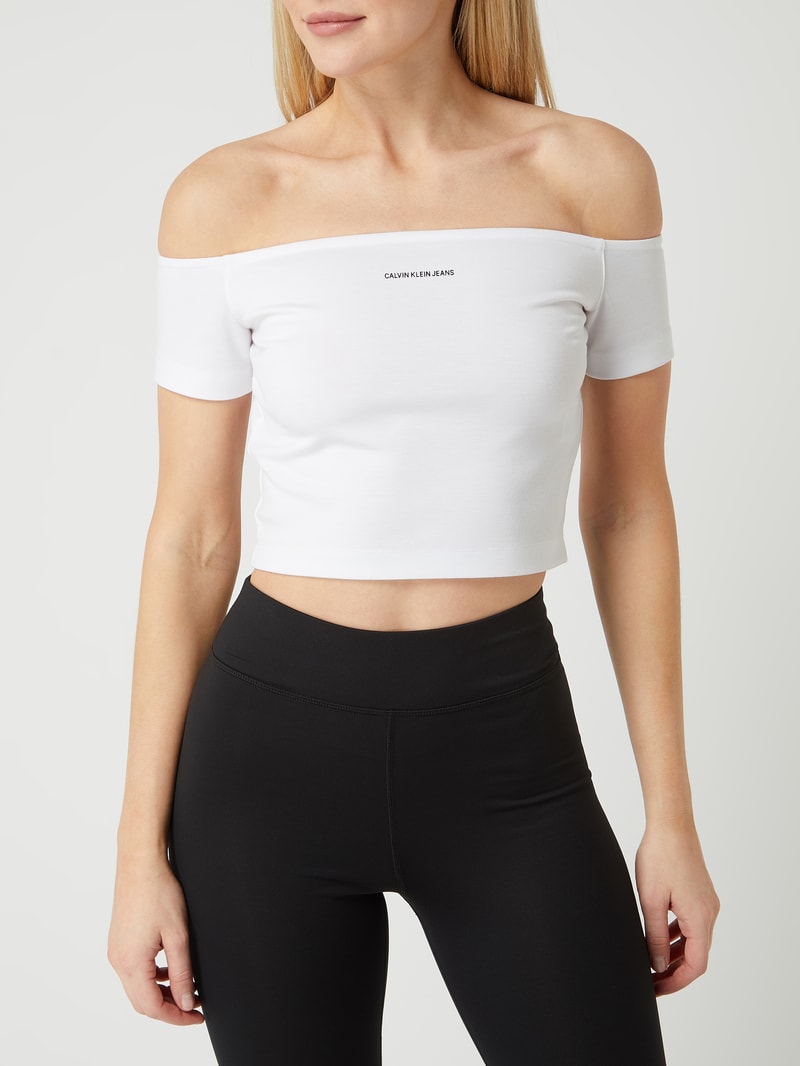 Off-Shoulder Shirt mit Logo-Print  in weiß