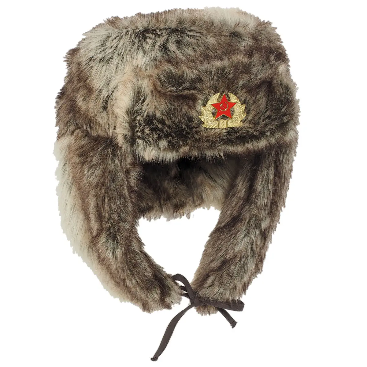 Russische Fellmütze mit Abzeichen braun