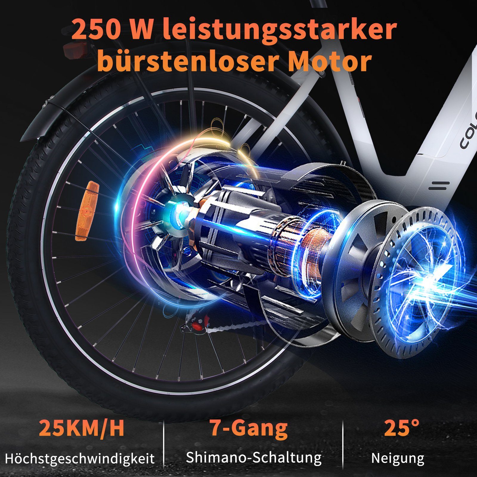 COLORWAY E-Bike 27,5 Zoll Elektrofahrrad 36V15Ah 7 Gang Heckmotor MTB 25km/h, 7 Gang Shimano, Kettenschaltung, Heckmotor, Elektrofahrrad für Damen und Herren 170 - 190 cm, innerhalb der StVZO
