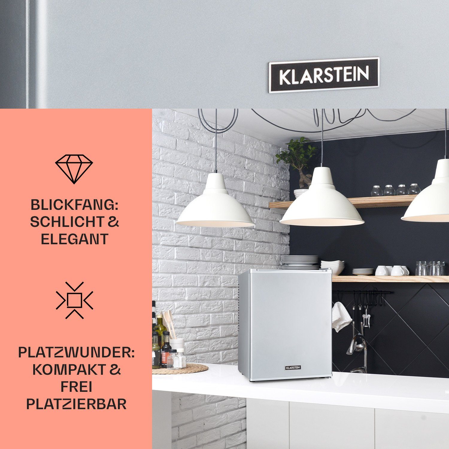 Klarstein Table Top Kühlschrank HEA-HappyHour-32Slb 10035244A, 54 cm hoch, 40 cm breit, Hausbar Minikühlschrank ohne Gefrierfach Getränkekühlschrank klein