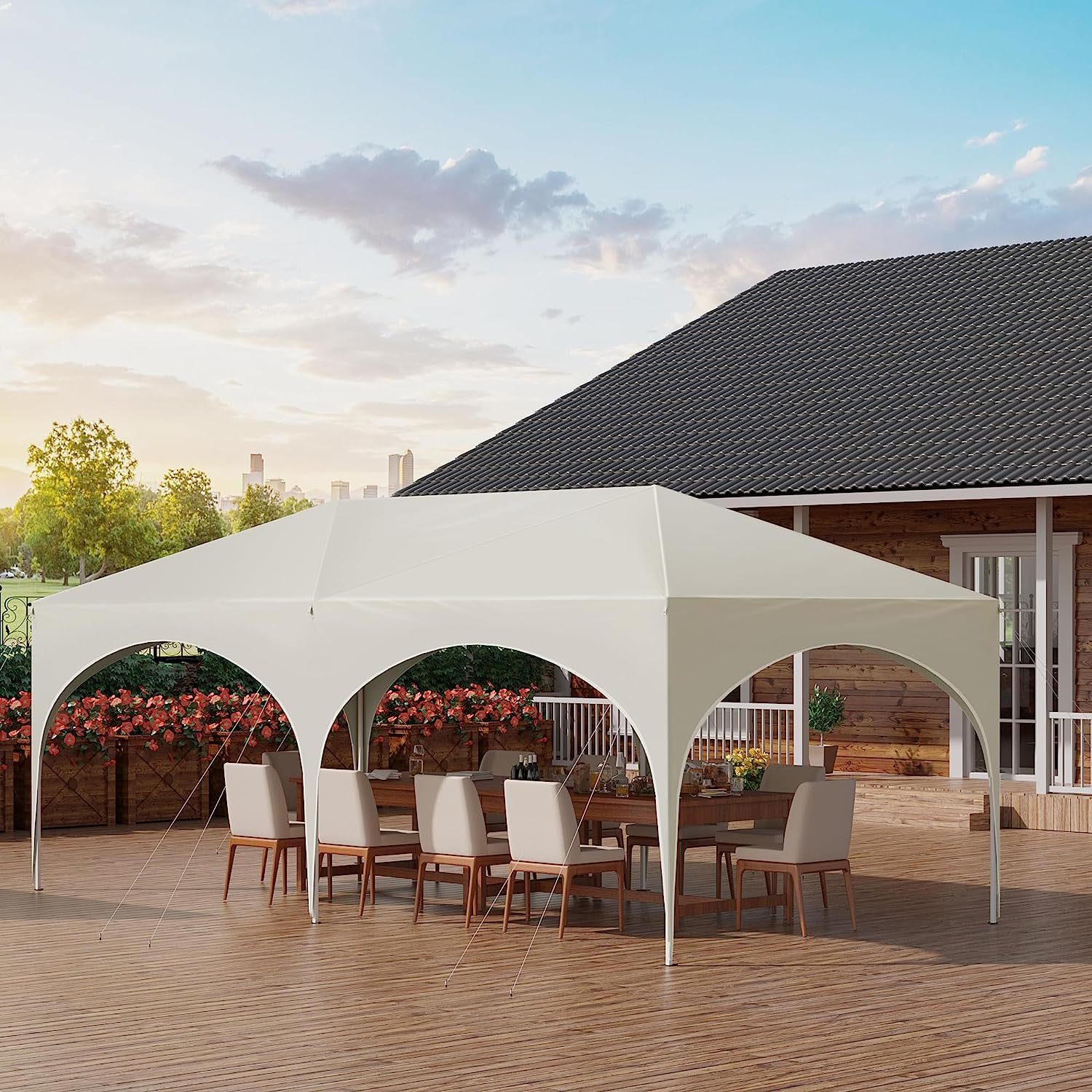 Woltu Pavillon, mit 6 Seitenteilen, 3x6 m, mit 6 Seitenwänden, höhenverstellbar