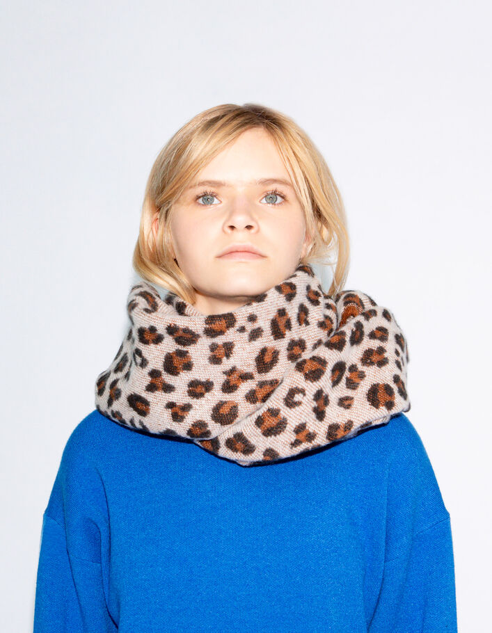 Echarpe beige jacquard motif léopard fille